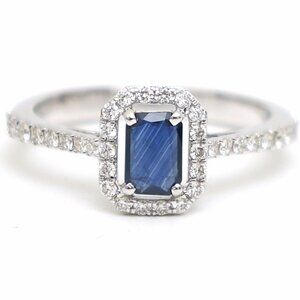 Midnight Elegance 18K White Gold Blue Sapphire Halo Ring
